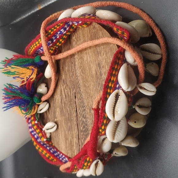 One size adjustable festive tribal cowrie shell afghan crotchet belt overflow - Picture 1 of 3